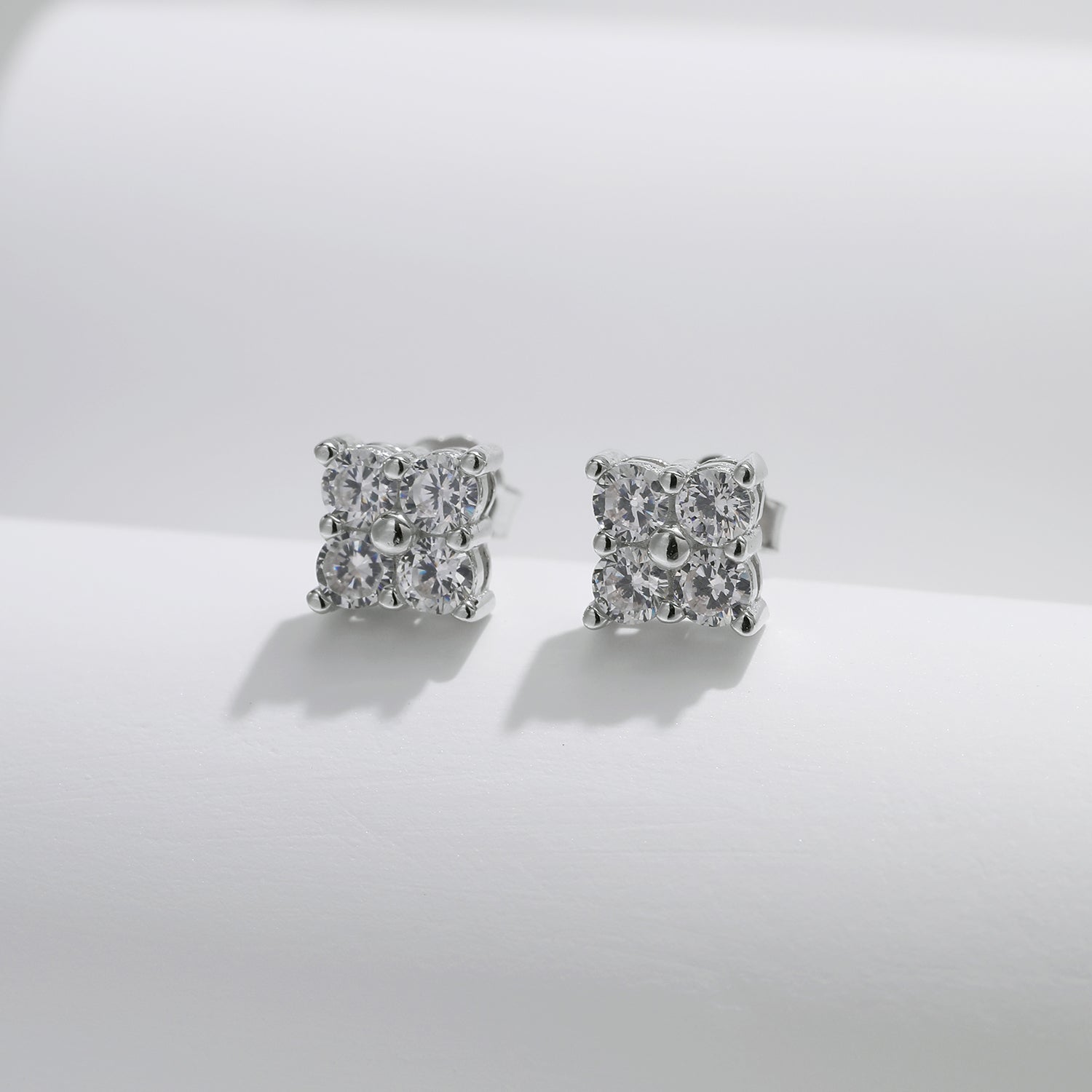Luxurious Square Stud Earrings For Women In 925 Sterling Silver With Silver Plated Finish 0.03µm Featuring Moissanite Inlay