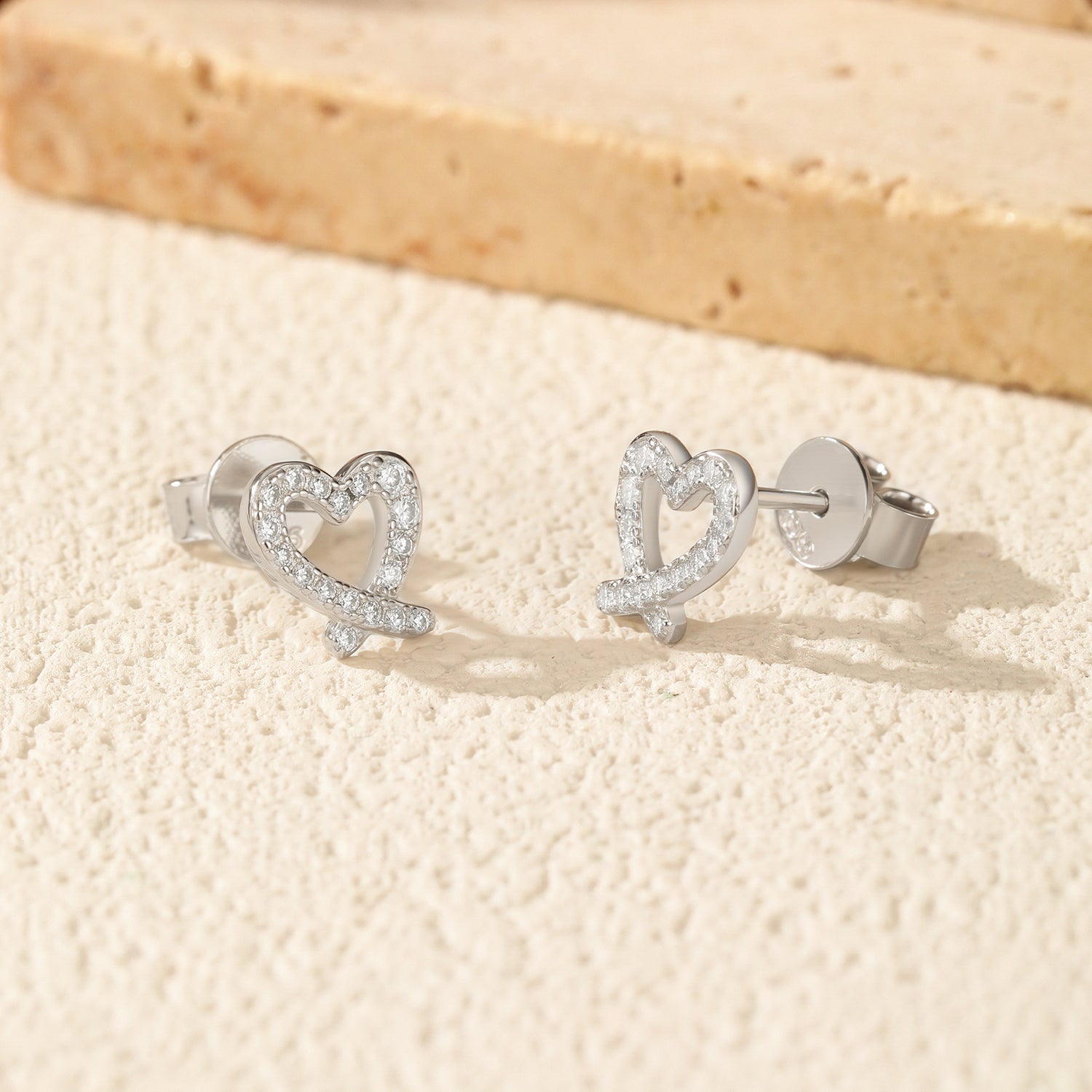 Moissanite S925 Sterling Silver Irregular Heart Rhodium Plated Earrings For Women New Style Ins Style Girly Earrings