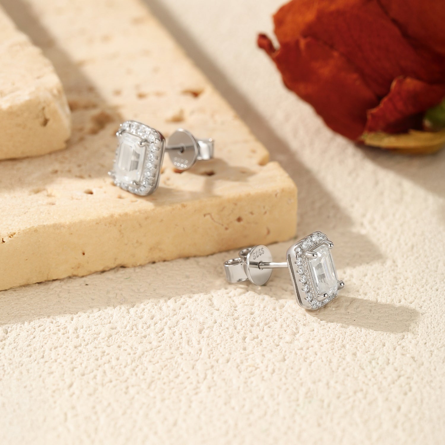 Moissanite S925 Sterling Silver Emerald Cut Geometric Pattern Rectangular Earrings For Women French Retro Rhodium Plated High-end Earrings
