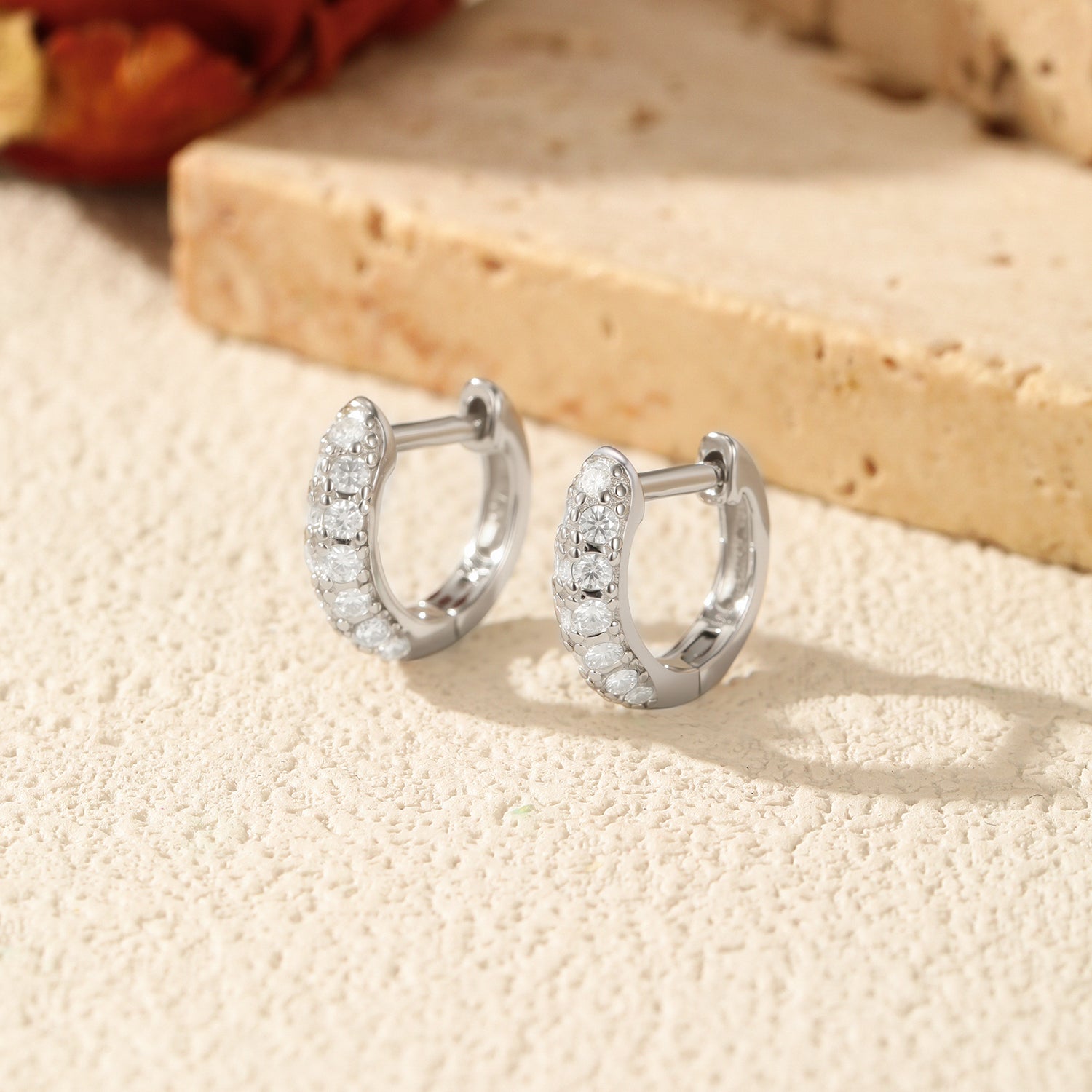 Moissanite S925 Sterling Silver Fragmented Diamond Hoop Earrings For Women, Elegant And Simple Geometric Rhodium Plated Earrings