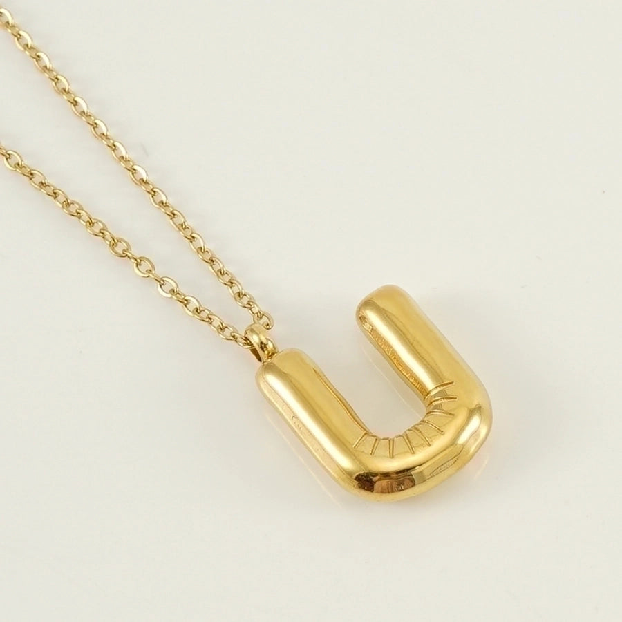 Puffed Letter Gold Plated Necklace