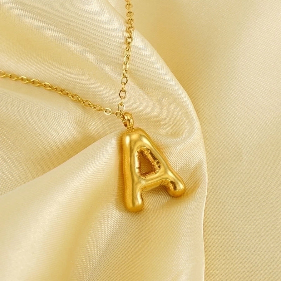 Puffed Letter Gold Plated Necklace