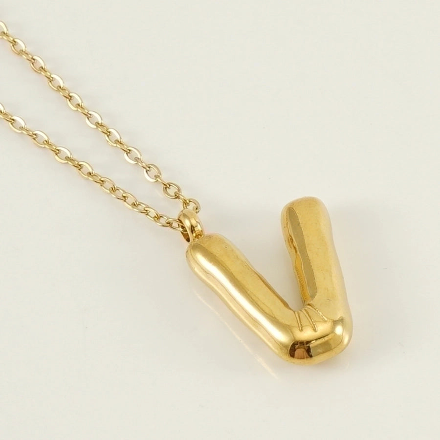 Puffed Letter Gold Plated Necklace