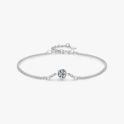 Round IG Style Women’s 925 Sterling Silver Bracelet With Rhodium Plating 0.03µm And Moissanite Inlay On Cable Chain