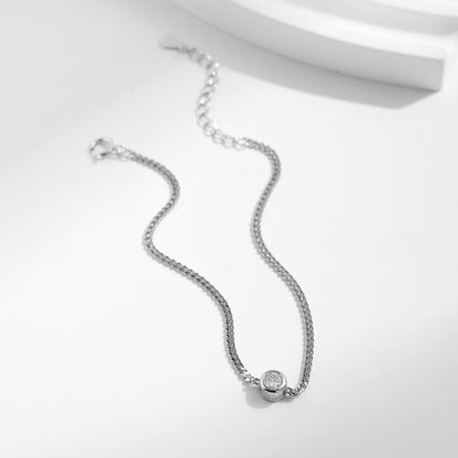 Round IG Style Women’s 925 Sterling Silver Bracelet With Rhodium Plating 0.03µm And Moissanite Inlay On Cable Chain