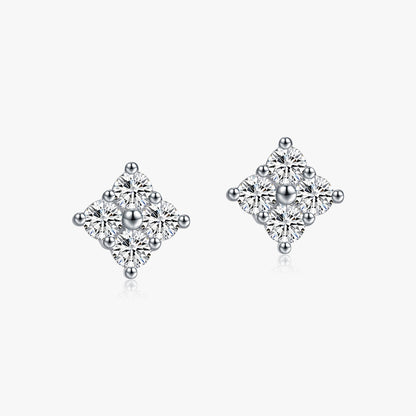 Luxurious Square Stud Earrings For Women In 925 Sterling Silver With Silver Plated Finish 0.03µm Featuring Moissanite Inlay