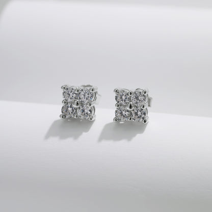 Luxurious Square Stud Earrings For Women In 925 Sterling Silver With Silver Plated Finish 0.03µm Featuring Moissanite Inlay