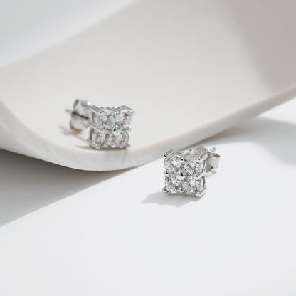 Luxurious Square Stud Earrings For Women In 925 Sterling Silver With Silver Plated Finish 0.03µm Featuring Moissanite Inlay