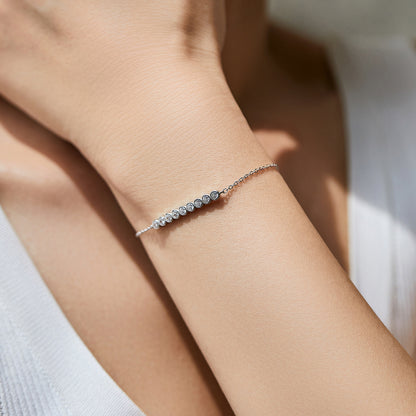 IG Style Women’s 925 Sterling Silver Rhodium Plated Bracelet With Moissanite Inlay And Cable Chain, Featuring 0.03µm Plating Thickness