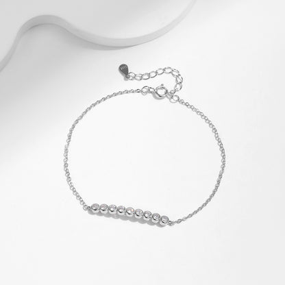 IG Style Women’s 925 Sterling Silver Rhodium Plated Bracelet With Moissanite Inlay And Cable Chain, Featuring 0.03µm Plating Thickness