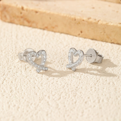 Moissanite S925 Sterling Silver Irregular Heart Rhodium Plated Earrings For Women New Style Ins Style Girly Earrings