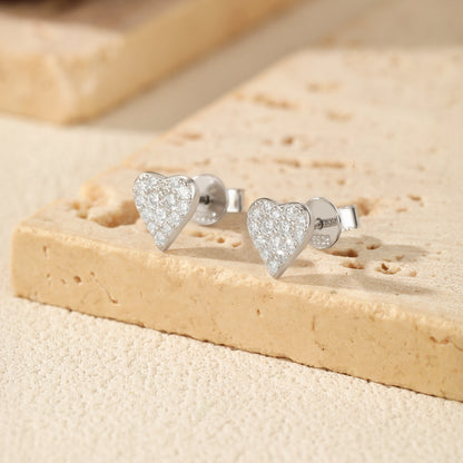 Moissanite S925 Sterling Silver Petite Sparkling Heart-shaped Earrings For Women Rhodium-plated Exquisite High-end Elegant Earrings