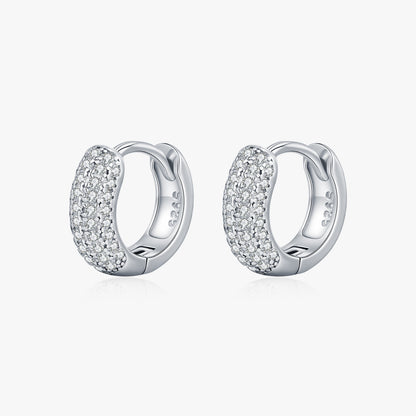 Moissanite S925 Silver Light Luxury Fragmented Diamond Hoop Earrings For Women  Ins Style High-end Sense Row Diamond Ear Clips Geometric Pattern Rhodium Plated