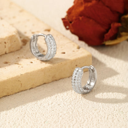 Moissanite S925 Silver Light Luxury Fragmented Diamond Hoop Earrings For Women  Ins Style High-end Sense Row Diamond Ear Clips Geometric Pattern Rhodium Plated