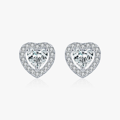 Moissanite S925 Sterling Silver 0.6 Carat Heart Stud Earrings For Women French Style High-end Versatile Rhodium-plated Elegant Heart-shaped Earrings