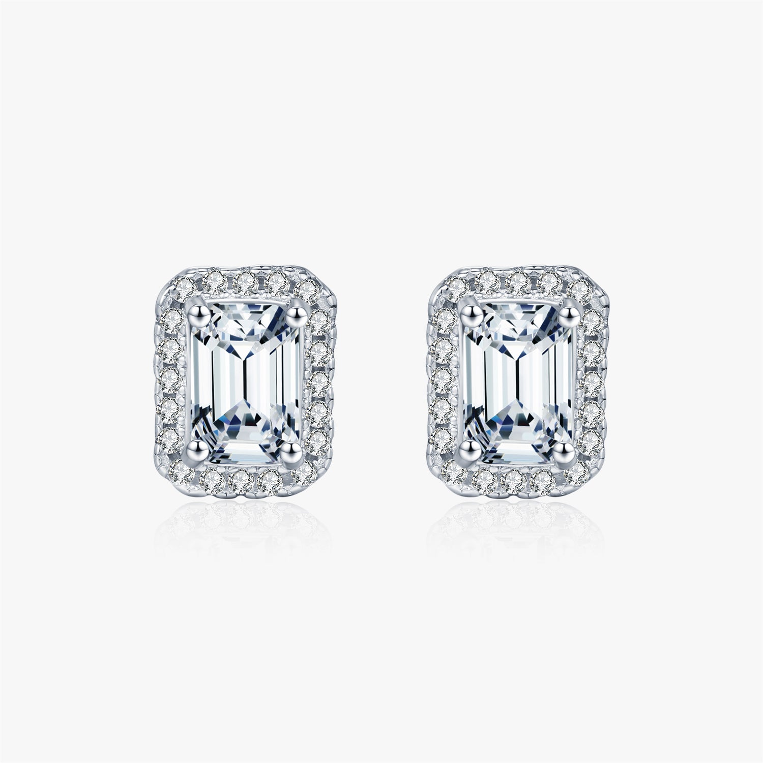 Moissanite S925 Sterling Silver Emerald Cut Geometric Pattern Rectangular Earrings For Women French Retro Rhodium Plated High-end Earrings