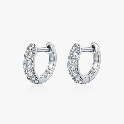 Moissanite S925 Sterling Silver Fragmented Diamond Hoop Earrings For Women, Elegant And Simple Geometric Rhodium Plated Earrings