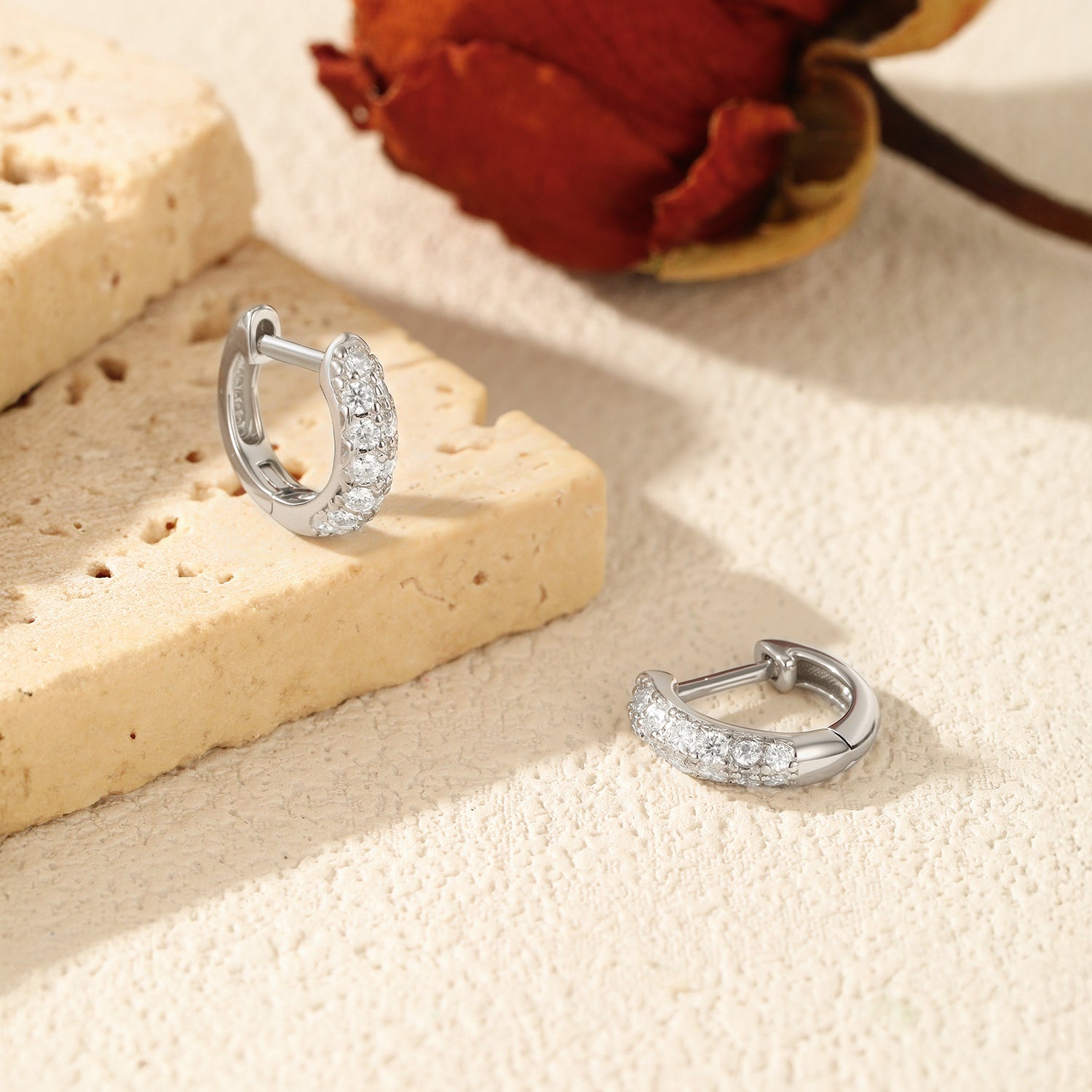 Moissanite S925 Sterling Silver Fragmented Diamond Hoop Earrings For Women, Elegant And Simple Geometric Rhodium Plated Earrings