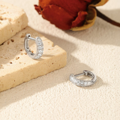 Moissanite S925 Sterling Silver Fragmented Diamond Hoop Earrings For Women, Elegant And Simple Geometric Rhodium Plated Earrings