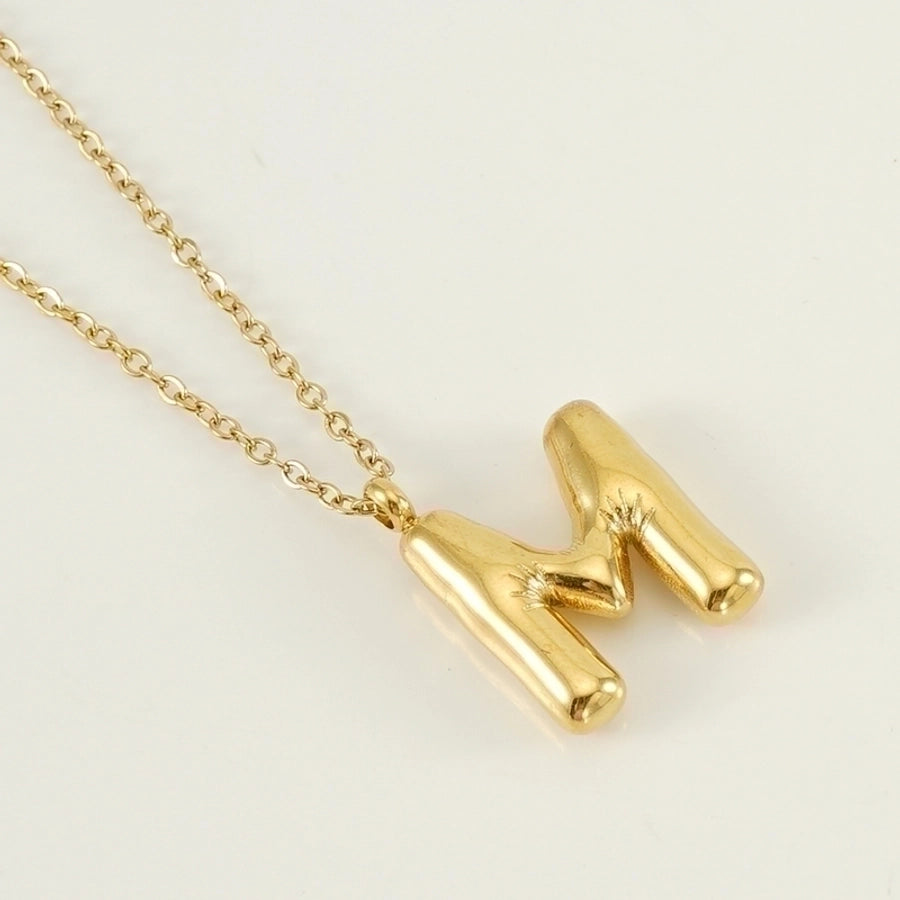 Puffed Letter Gold Plated Necklace