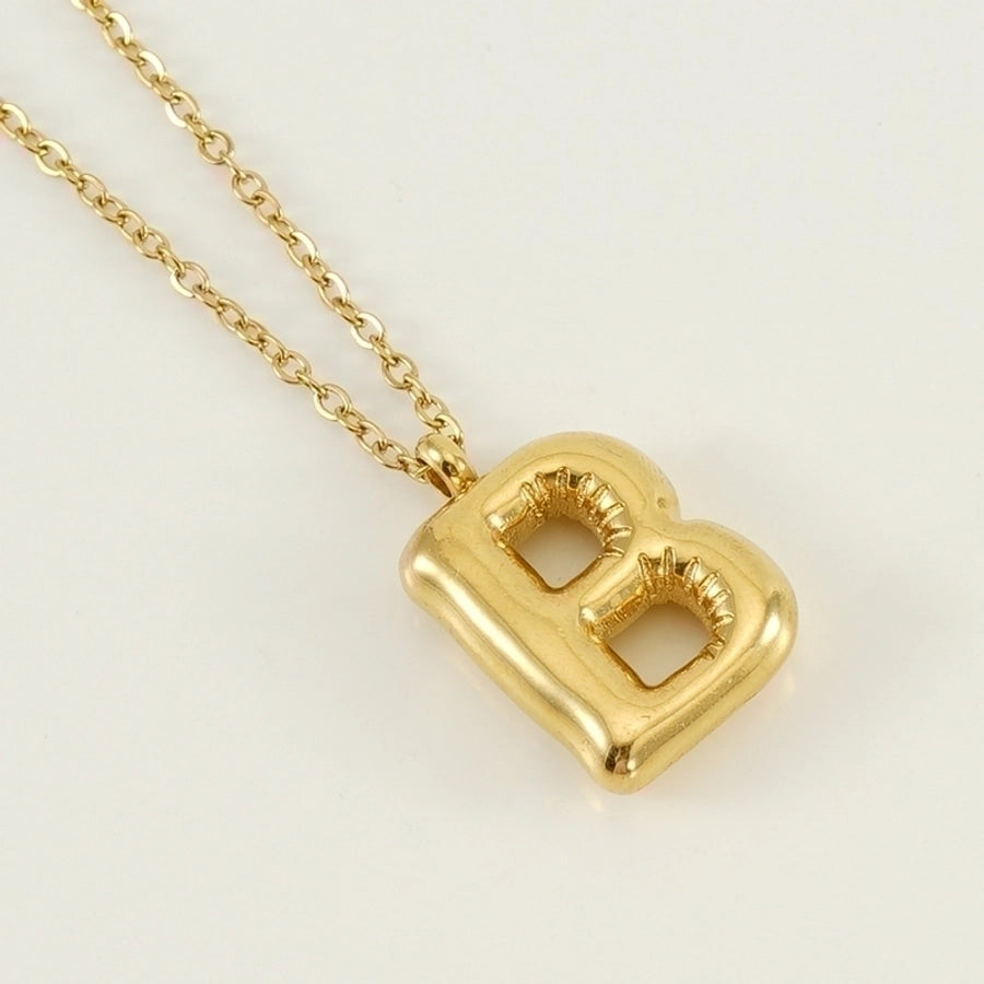 Puffed Letter Gold Plated Necklace