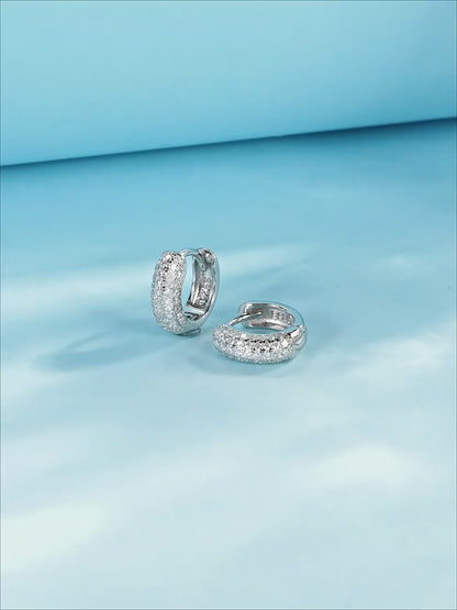 Moissanite S925 Silver Light Luxury Fragmented Diamond Hoop Earrings For Women  Ins Style High-end Sense Row Diamond Ear Clips Geometric Pattern Rhodium Plated video