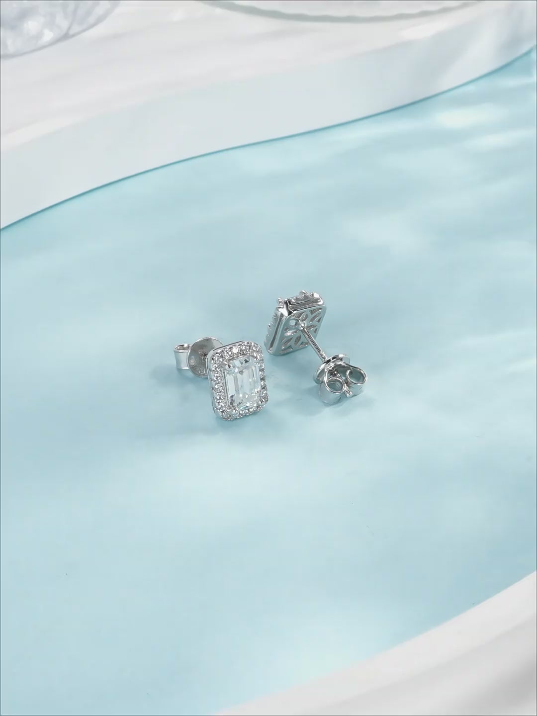 Moissanite S925 Sterling Silver Emerald Cut Geometric Pattern Rectangular Earrings For Women French Retro Rhodium Plated High-end Earrings video