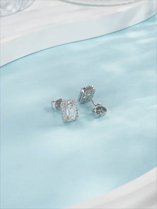 Moissanite S925 Sterling Silver Emerald Cut Geometric Pattern Rectangular Earrings For Women French Retro Rhodium Plated High-end Earrings video