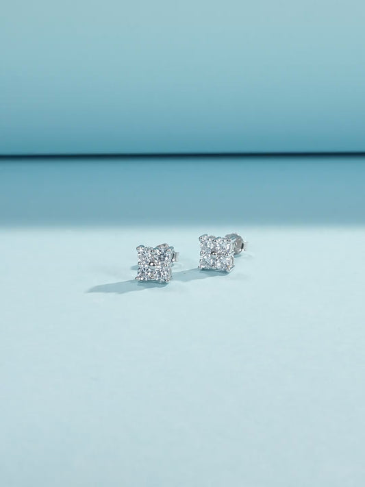 Luxurious Square Stud Earrings For Women In 925 Sterling Silver With Silver Plated Finish 0.03µm Featuring Moissanite Inlay video