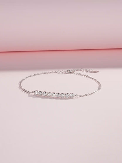 IG Style Women’s 925 Sterling Silver Rhodium Plated Bracelet With Moissanite Inlay And Cable Chain, Featuring 0.03µm Plating Thickness video