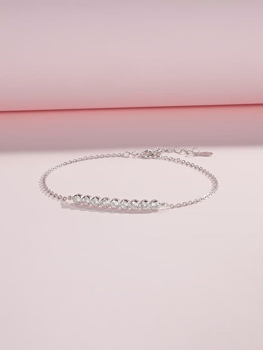 IG Style Women’s 925 Sterling Silver Rhodium Plated Bracelet With Moissanite Inlay And Cable Chain, Featuring 0.03µm Plating Thickness video