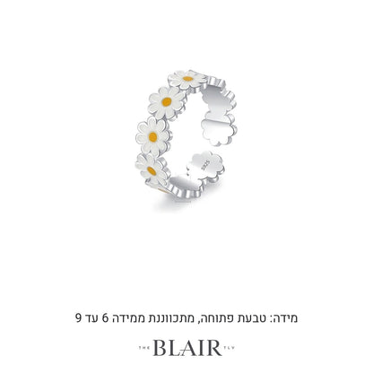 מידות טבעת פרח לבן שקמה